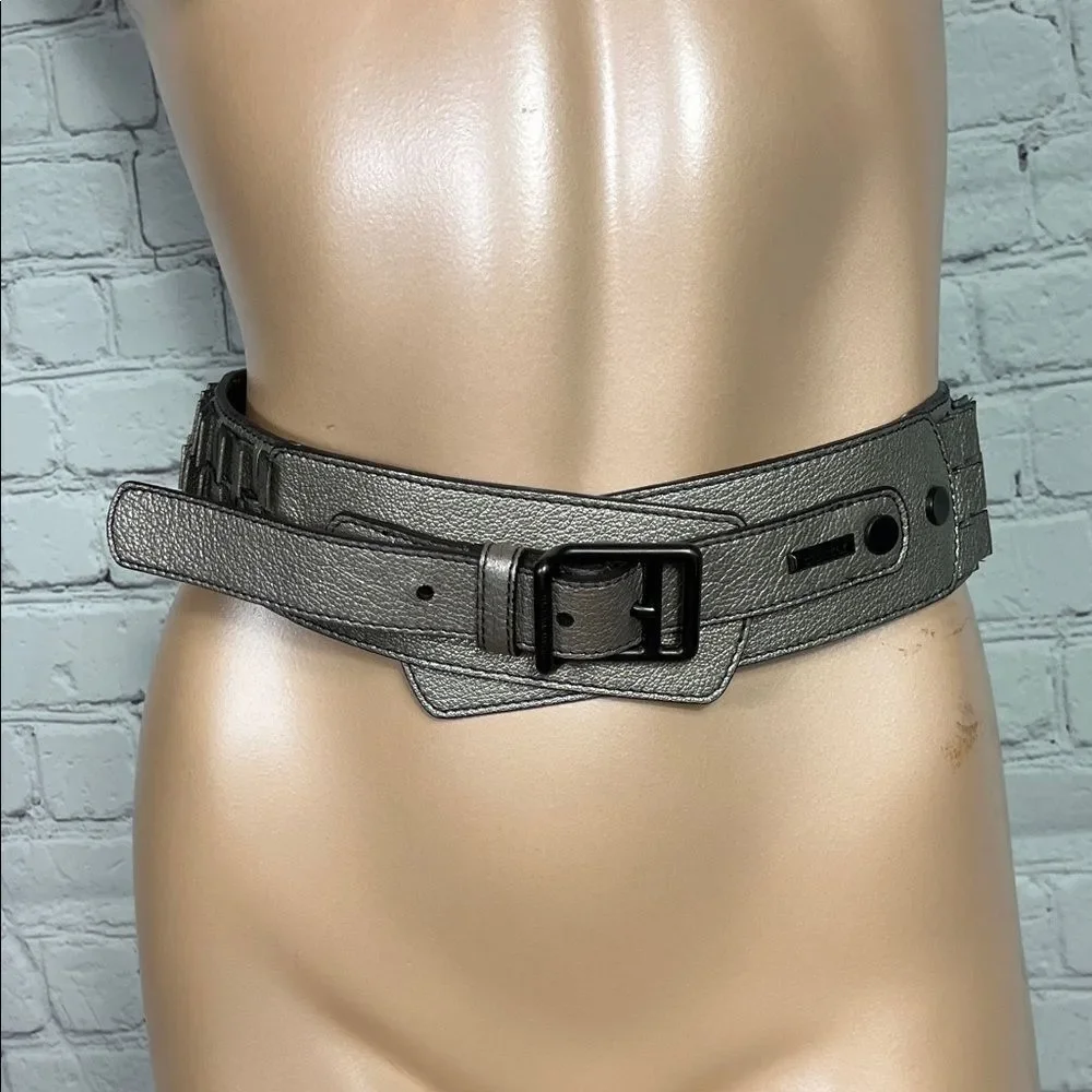 Burberry Gunmetal Silver Gray Leather Belt Large